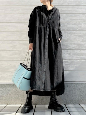 「アイテム（シャツワンピース）」を使った、Q♥Officialさん（レディース・155cm）の秋コーディネート