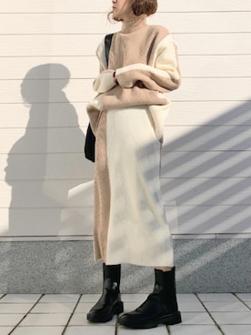 「ニットアップ」｜Q♥Officialさん（レディース・155cm）の冬コーディネート