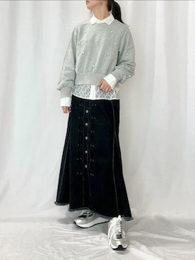 「アイテム（デニムスカート）」を使った、Q♥Officialさん（レディース・153cm）の冬コーディネート