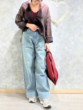 「アイテム（タンクトップ、レッド系）」を使った、Q♥Officialさん（レディース・164cm）の秋コーディネート