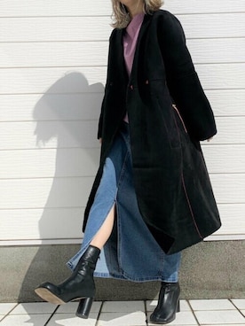 「Q（キュー）のアイテム（ムートンコート）」を使った、Q♥Officialさん（レディース・155cm）の秋コーディネート