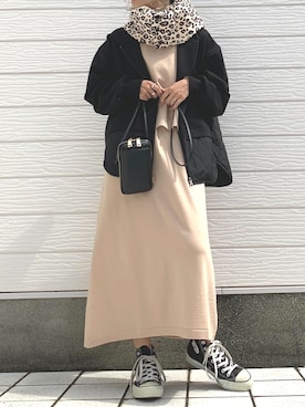 「ドッキング」｜「アイテム（ブルゾン）」を使った、Q♥Officialさん（レディース・155cm）の秋コーディネート