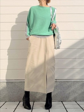 「アイテム（スカート、ベージュ系）」を使った、Q♥Officialさん（レディース・155cm）の冬コーディネート