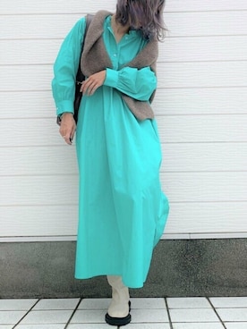 「ラウンドバッグ」｜「アイテム（ワンピース/ドレス）」を使った、Q♥Officialさん（レディース・155cm）の秋コーディネート