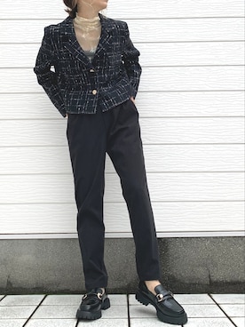 「Q（キュー）のアイテム（テーラードジャケット）」を使った、Q♥Officialさん（レディース・155cm）の秋コーディネート