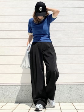 「ミニトート」｜「アイテム（キャップ）」を使った、Q♥Officialさん（レディース・155cm）の夏コーディネート