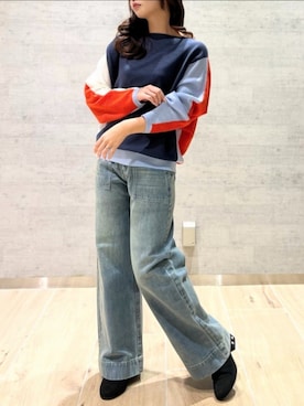 「アイテム（デニムパンツ）」を使った、Q♥Officialさん（レディース・153cm）の秋コーディネート