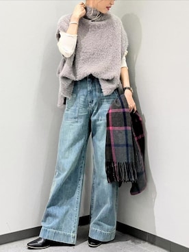 「アイテム（ストール/ショール）」を使った、Q♥Officialさん（レディース・154cm）の秋コーディネート