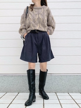 「Casselini（キャセリーニ）のアイテム（ブーツ）」を使った、Q♥Officialさん（レディース・155cm）の秋コーディネート