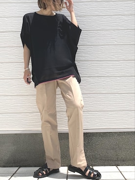 「Casselini（キャセリーニ）のアイテム（サンダル）」を使った、Q♥Officialさん（レディース・155cm）の春コーディネート