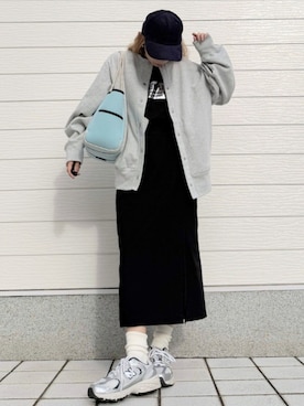 「アイテム（キャップ）」を使った、Q♥Officialさん（レディース・155cm）の秋コーディネート
