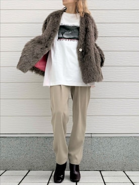 「アイテム（ノーカラーコート）」を使った、Q♥Officialさん（レディース・155cm）の秋コーディネート