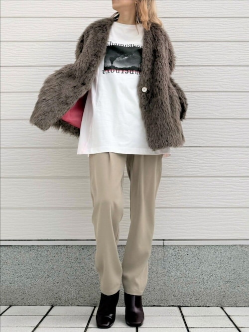 セール】ノーカラーシャギーコート（ノーカラーコート）｜Q（キュー