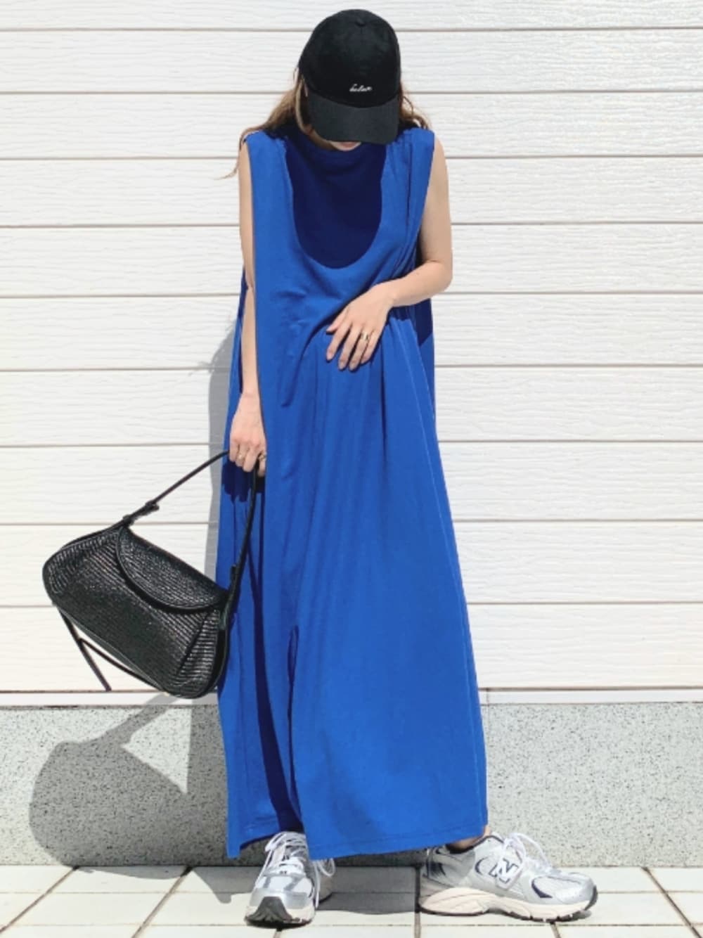 NEW BALANCE ストライプ ノースリーブワンピース ノースリーブストライプワンピース | レディースファッション