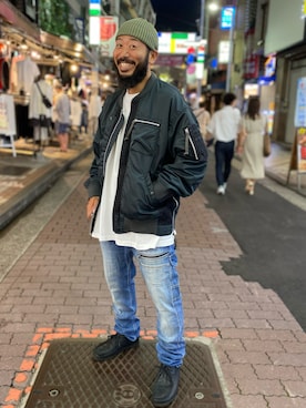 「カスタム」｜「アイテム（MA-1）」を使った、Yoshi Yamaさん（メンズ・174cm）の夏コーディネート