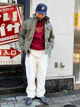 「SCHOTT」｜「アイテム（ミリタリージャケット）」を使った、Yoshi Yamaさん（メンズ・174cm）の冬コーディネート