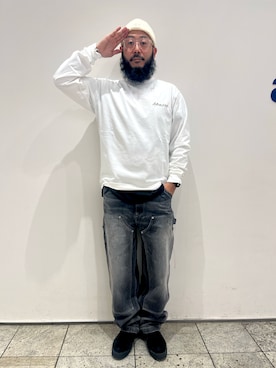 「AVIREX（アヴィレックス）のアイテム（帽子）」を使った、Yoshi Yamaさん（メンズ・174cm）の冬コーディネート