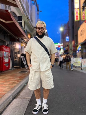 「schott（ショット）のアイテム（バッグ）」を使った、Yoshi Yamaさん（メンズ・174cm）の春コーディネート