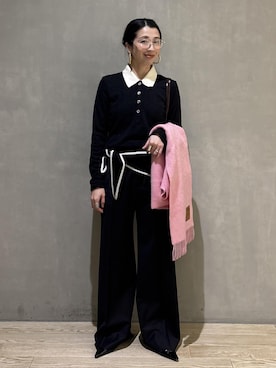 「アイテム（ポロシャツ）」を使った、SAKIさん（レディース・154cm）の冬コーディネート