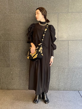 「ゴールドアクセサリー」｜「アイテム（ワンピース/ドレス）」を使った、SAKIさん（レディース・154cm）の春コーディネート