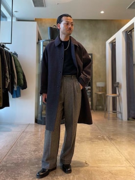 「アイテム（ステンカラーコート、その他）」を使った、yukihigashiuraさん（メンズ・173cm）の冬コーディネート