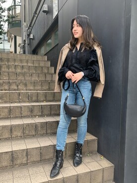 「ALLSAINTS（オールセインツ）のアイテム（ライダースジャケット）」を使った、Anaisさん（レディース・157cm）の春コーディネート