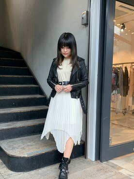 「ALLSAINTS（オールセインツ）のアイテム（ライダースジャケット）」を使った、Anaisさん（レディース・157cm）の春コーディネート
