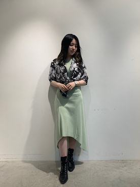 「レザーブーツ」｜「アイテム（ワンピース/ドレス）」を使った、Anaisさん（レディース・157cm）の春コーディネート