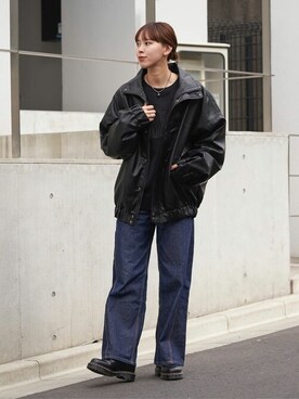 「レザーコーデ」｜PUBLUXさん（レディース・166cm）の冬コーディネート
