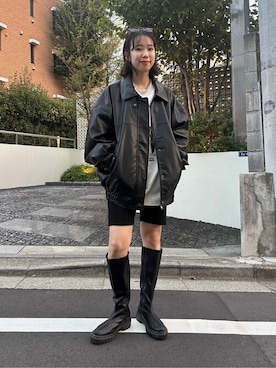 「フェイクレザー」｜「アイテム（その他アウター）」を使った、PUBLUXさん（レディース・155cm）の冬コーディネート