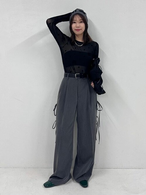 tシャツ Tシャツ MARY QUANT × PUBLUX/マリークワント フロッキープリント ロゴ シアー リボン付き トップス　限定展開 レディー
