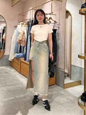 「アイテム（デニムスカート）」を使った、Chicoさん（レディース・157cm）の春コーディネート