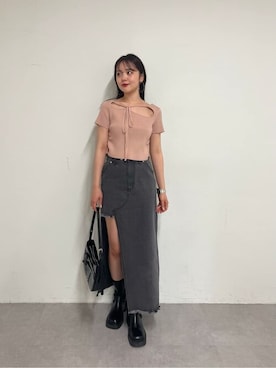 「アイテム（デニムスカート、グレー系）」を使った、Chicoさん（レディース・157cm）の夏コーディネート