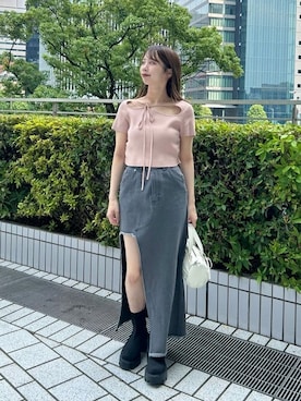 「アイテム（デニムスカート、グレー系）」を使った、Chicoさん（レディース・152cm）の夏コーディネート