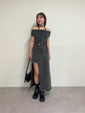 「アイテム（デニムスカート、グレー系）」を使った、Chicoさん（レディース・157cm）の夏コーディネート