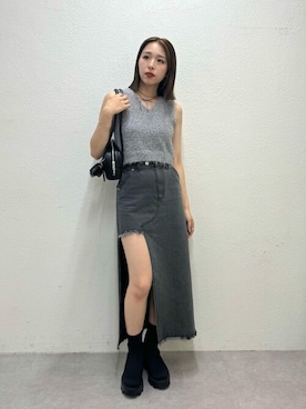 「アイテム（デニムスカート、グレー系）」を使った、Chicoさん（レディース・162cm）の夏コーディネート