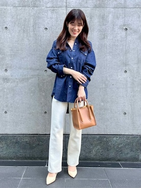 「カラー×コーデ」｜「アイテム（トートバッグ）」を使った、kameさん（レディース・159cm）の春コーディネート