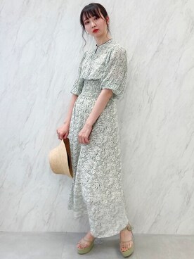 「アイテム（サンダル、グリーン系）」を使った、dazzlin SHOP STAFFさん（レディース・164cm）の春コーディネート