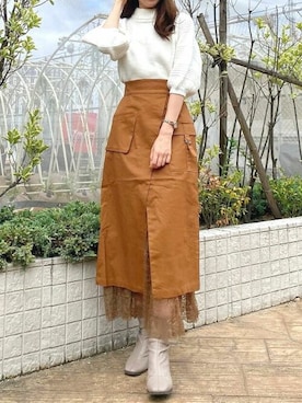 「dazzlin（ダズリン）のアイテム（ニット/セーター）」を使った、dazzlin SHOP STAFFさん（レディース・159cm）の秋コーディネート