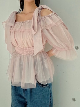 「dazzlin（ダズリン）のチュールリボンペプラム2wayトップス（シャツ/ブラウス）」を使った、dazzlin SHOP STAFFさん（レディース・153cm）の春コーディネート