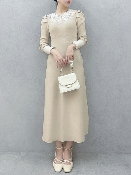 セール】レースカラーフレアワンピース（ワンピース）｜dazzlin