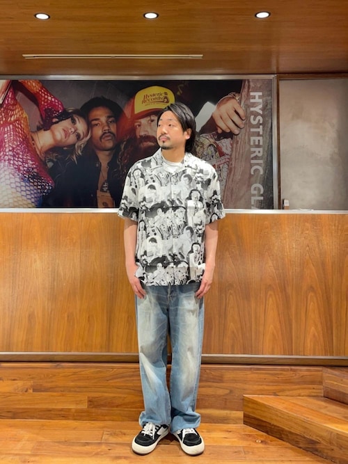 DENNIS MORRIS/BOLLOKS ANARCHY MIX柄 オープンカラーシャツ