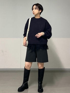 「チュールベスト」｜店長さん（レディース・162cm）の秋コーディネート