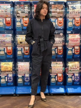 「no brand（ノーブランド）のアイテム（つなぎ/オールインワン、ブルー系）」を使った、Yun Han Chenさん（レディース・163cm）の秋コーディネート