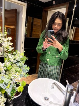 「no brand（ノーブランド）のアイテム（ノーカラージャケット）」を使った、Yun Han Chenさん（レディース・163cm）の冬コーディネート