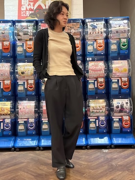 「UNIQLO（ユニクロ）のアイテム（Tシャツ/カットソー、ベージュ系）」を使った、Yun Han Chenさん（レディース・163cm）の夏コーディネート