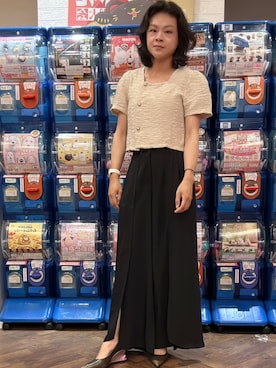 「no brand（ノーブランド）のアイテム（その他トップス、ベージュ系）」を使った、Yun Han Chenさん（レディース・163cm）の夏コーディネート