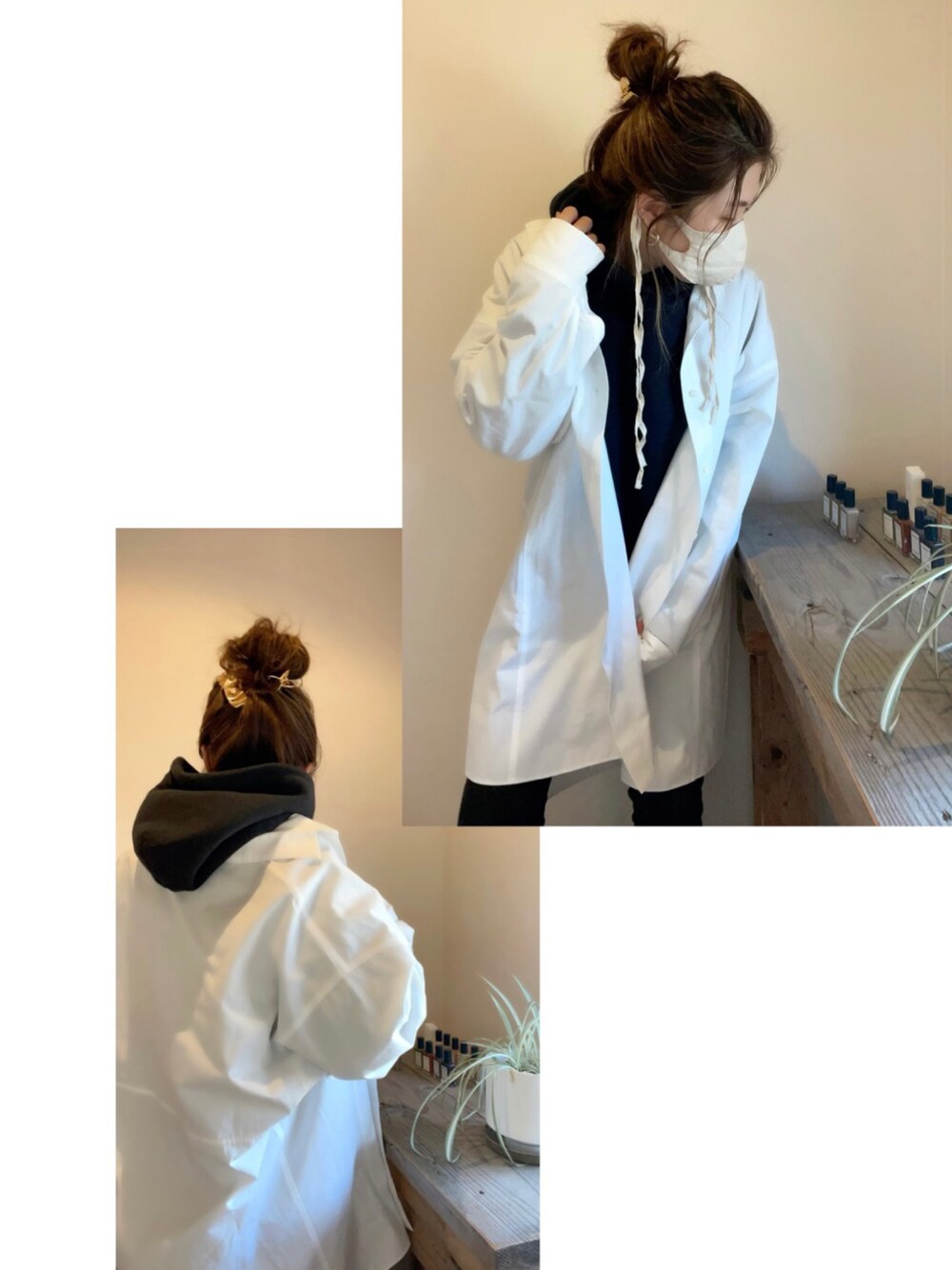 「モノトーン、レイヤードスタイル、ootd、TODAYFUL、低身長コーデ」｜「chiiiibagのアイテム（シャツ/ブラウス、ホワイト系）」を使った、kaoriさん（レディース・156cm）の秋コーディネートの1枚目の写真