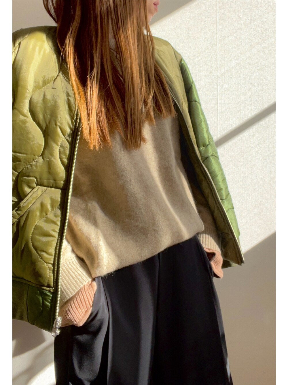 「シンプルスタイル、オトナカジュアル、低身長コーデ、TODAYFUL、Nala、herfee」｜「HERFEEのアイテム（ミリタリージャケット、グリーン系）」を使った、kaoriさん（骨格ストレート・レディース・156cm）の冬コーディネートの1枚目の写真