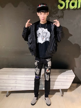 「UNDERCOVER（アンダーカバー）のアイテム（ブルゾン）」を使った、Steadyさん（メンズ・178cm）の冬コーディネート